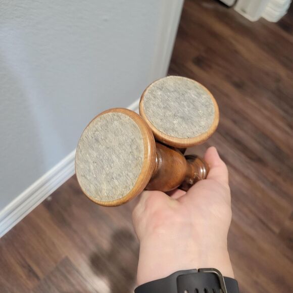 Vtg pair of hand turned candlestick holders 7" tall - Picture 4 of 10